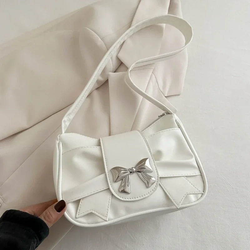 White Fashion Shoulder Bag With Bow