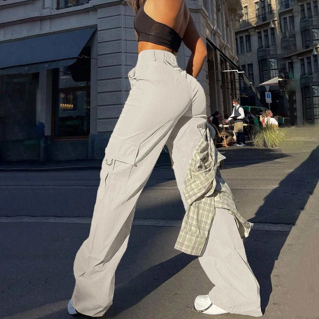 Beige Cargo Pants with Big Pockets Oversize Y2K