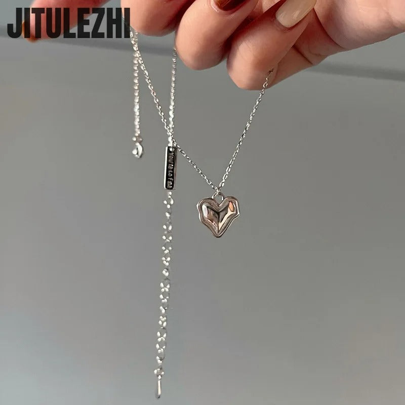 Silver Delicate Necklace with Heart-Shaped Pendant