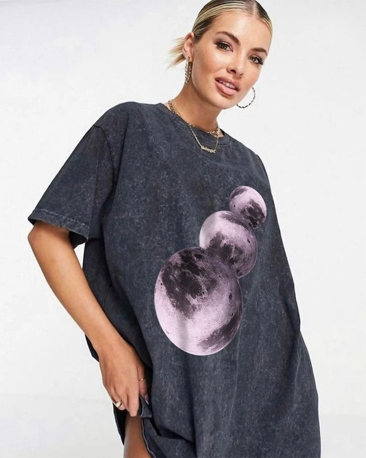 Czarny Oversize T-shirt Vintage z Księżycami