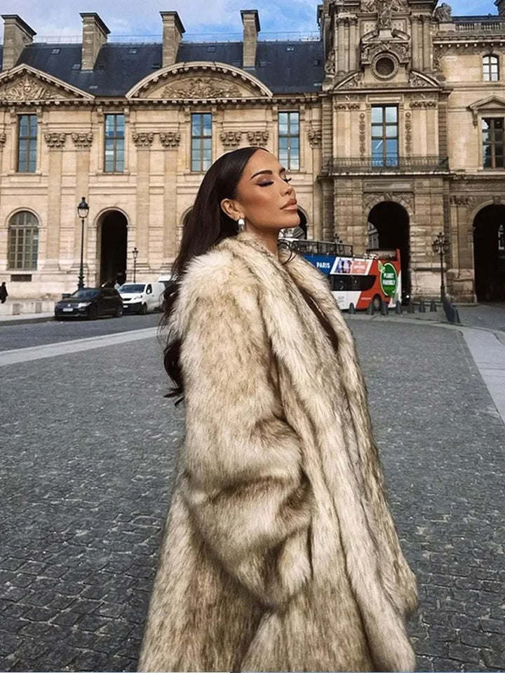 Beige Oversized Fur Coat