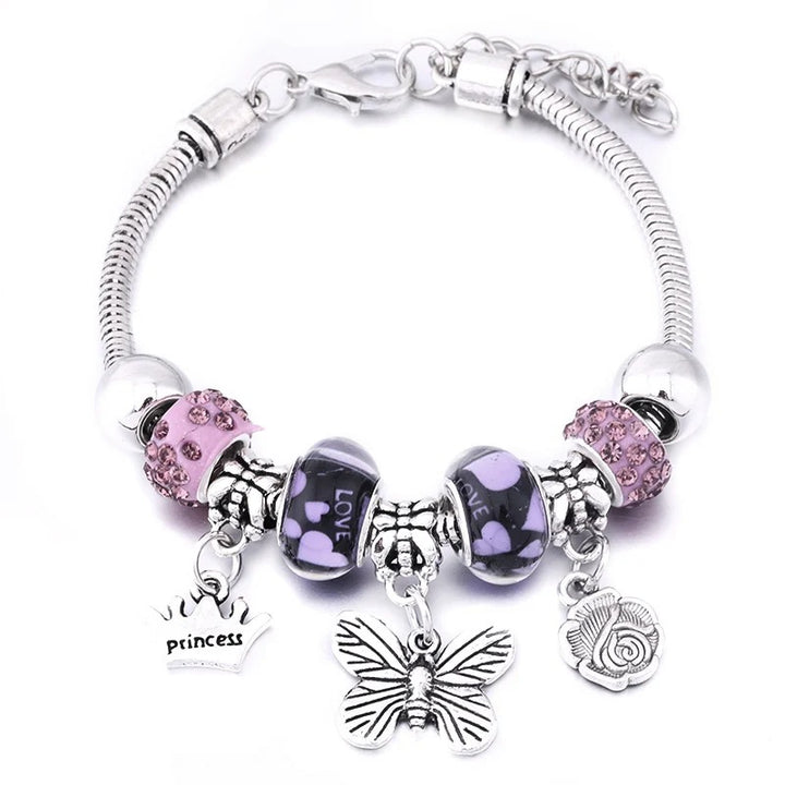 Glamour Bracelet with Charms and Beads in Purple and Pink