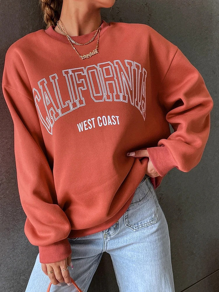 Ceglastoczerwona Bluza Oversize "California West Coast"