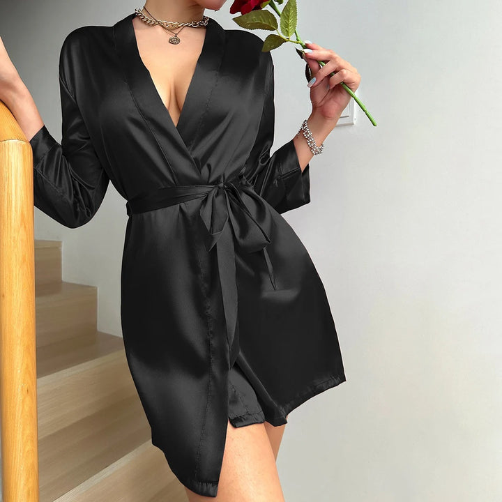 Black Satin Robe Elegant Nightwear