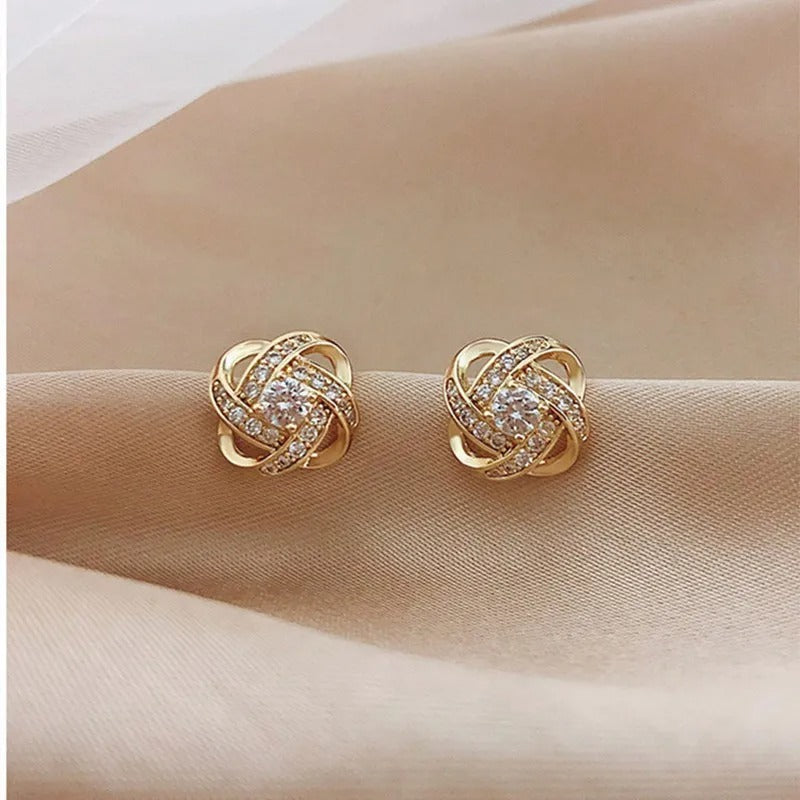 Gold Geometric Earrings with Zircons