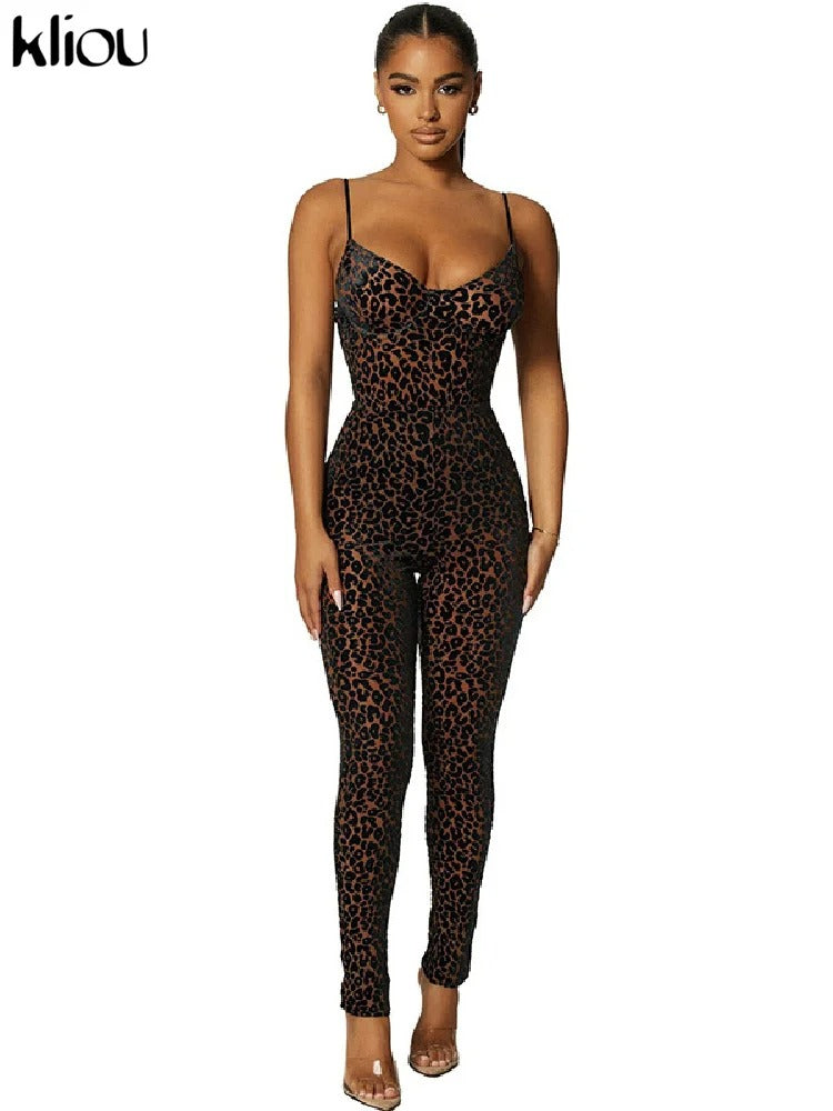 Brown Leopard Mesh Jumpsuit