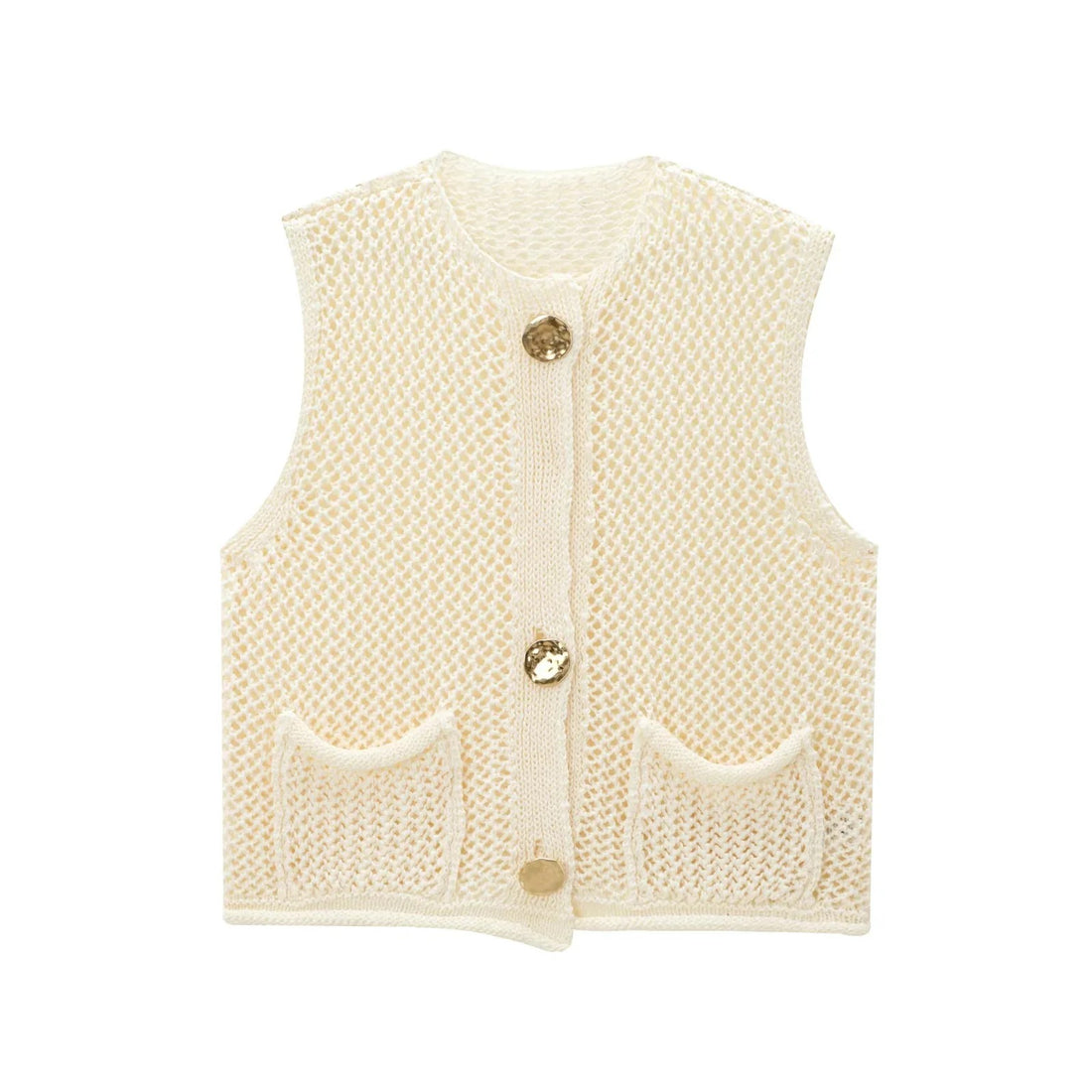 Knitted Vest With Buttons Beige