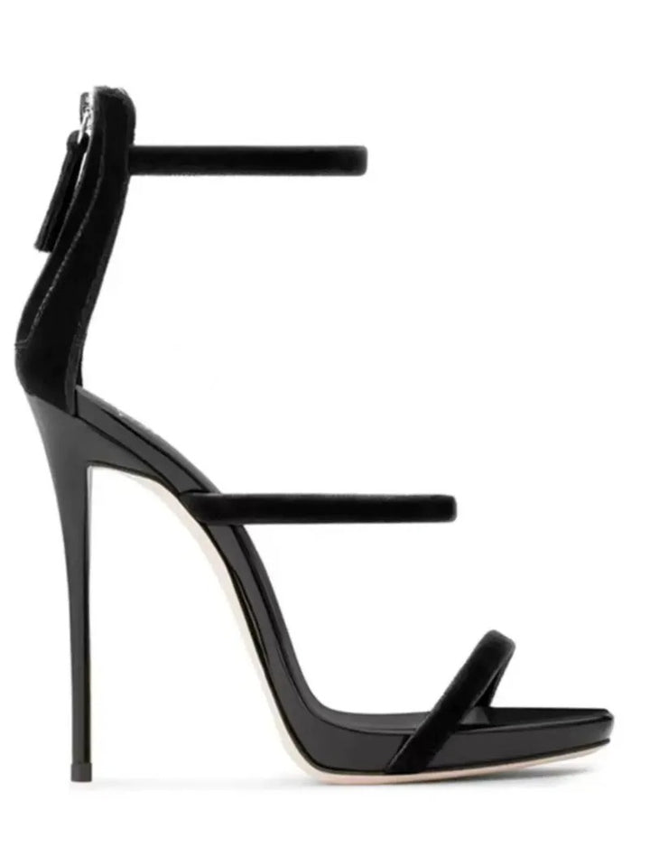 Black High Heel Sandals with Straps and Modern Design