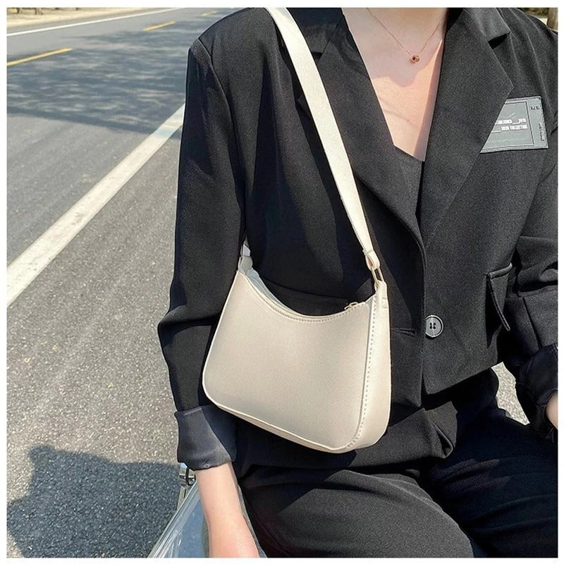 Retro PU Leather Shoulder Bag White