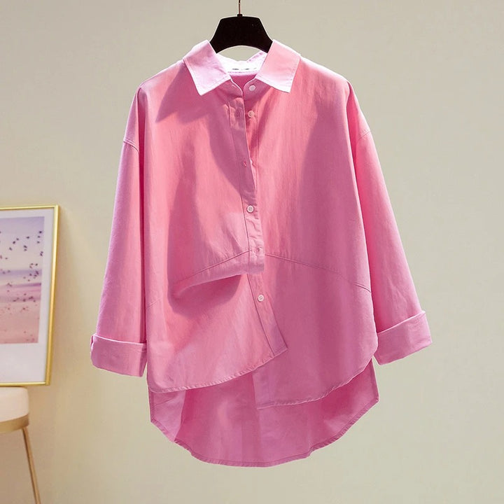 Pink Cotton Patchwork Button Up Shirt