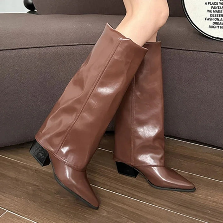 Brown high heel boots