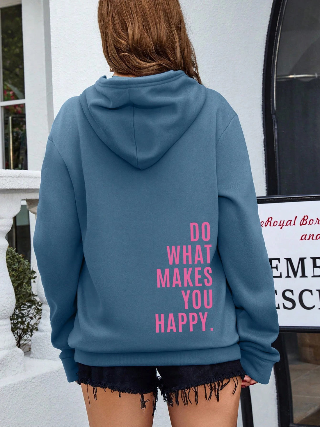 Blue Oversized Hoodie "Do What Makes You Happy"