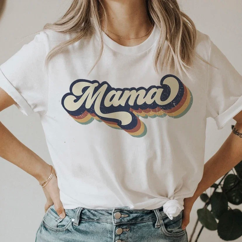 White T-shirt with Mom Print