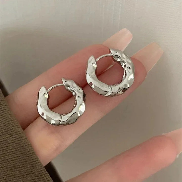 Silver Hammered Hoop Earrings