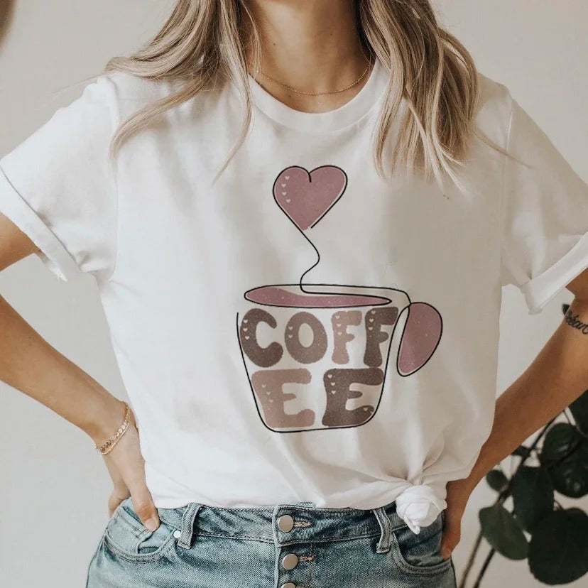 White T-shirt with Coffee Print