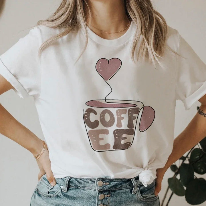 White T-shirt with Coffee Print