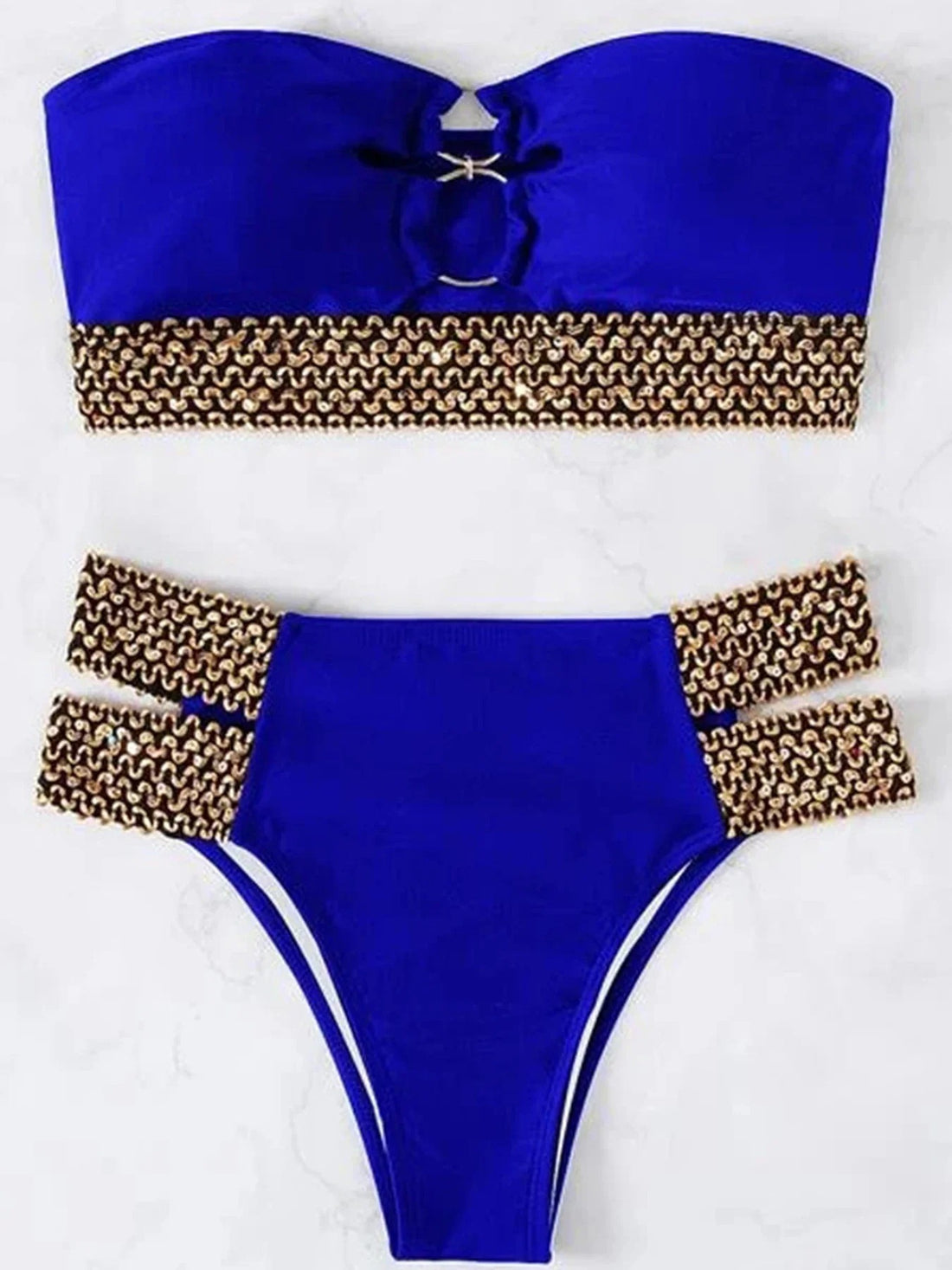 Sexy Blue Low Waist Bandeau Bikini