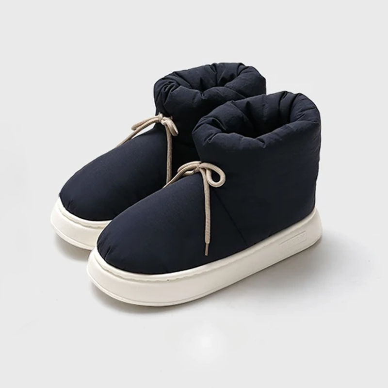 Winter warm ankle boots with plush - Navy blue