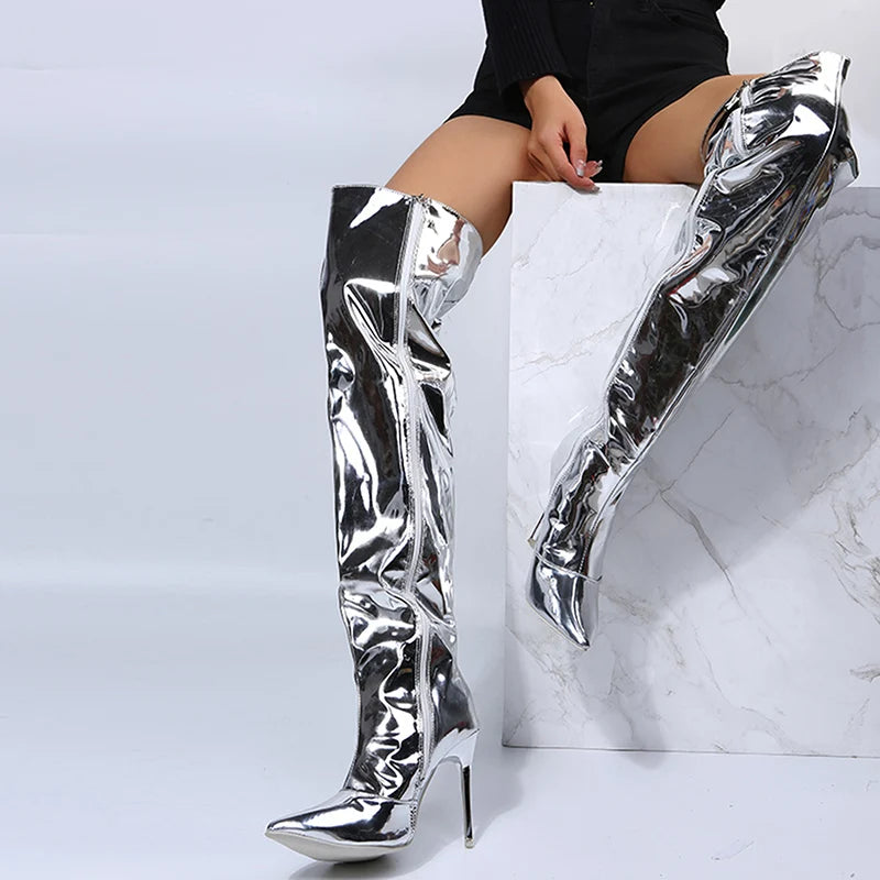 Mirrored High Heel Shoes - Silver