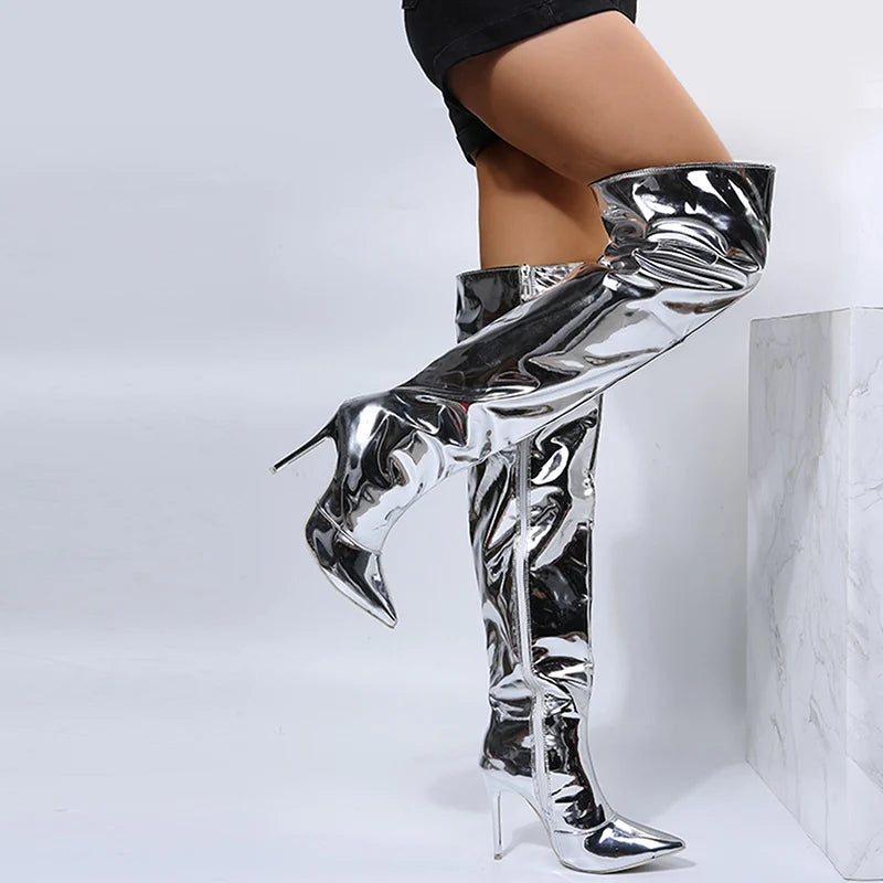 Mirrored High Heel Shoes - Silver