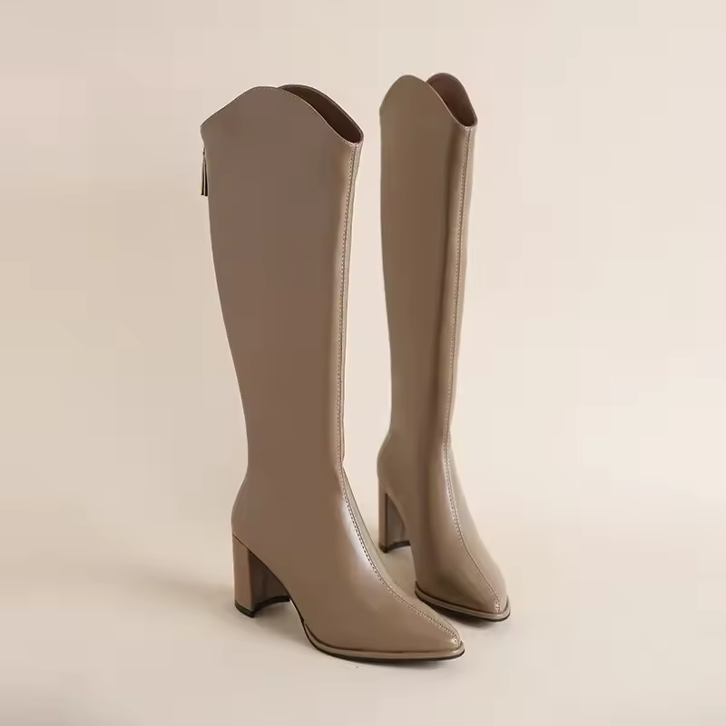 Autumn/Winter High Boots with Zipper - Brown