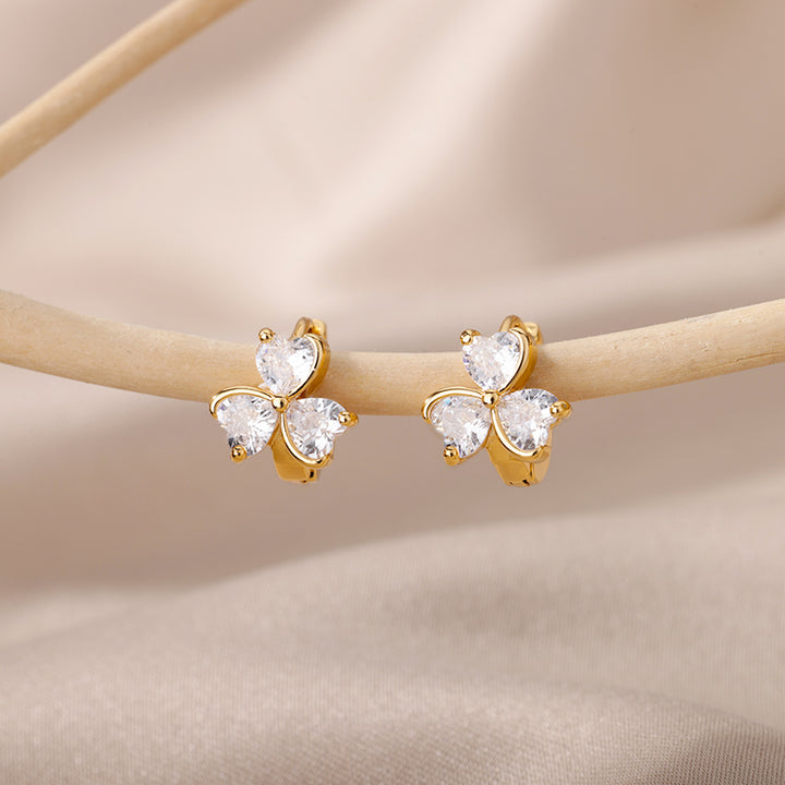 Gold Hoop Earrings with Clover-Shaped Cubic Zirconia