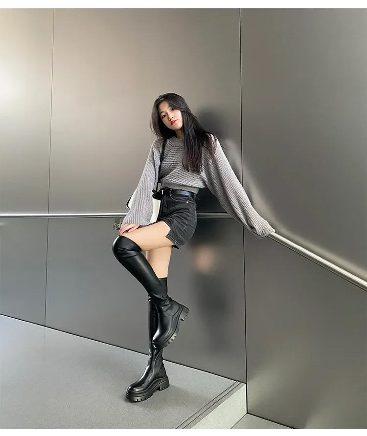 Women's Over-the-Knee Slimming Boots – Elegant Korean Style