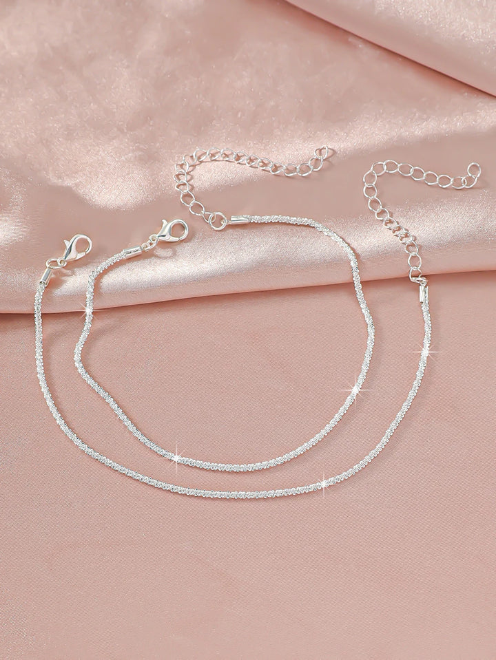 Silver Double Ankle Bracelet Set