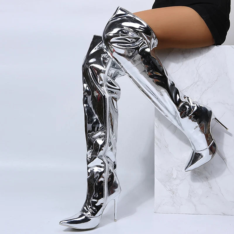 Mirrored High Heel Shoes - Silver