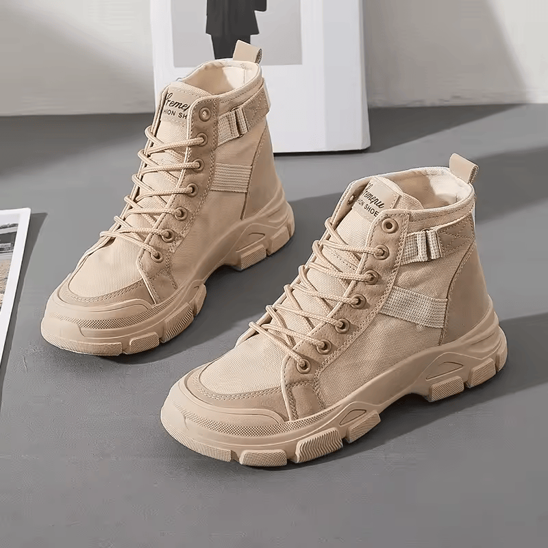 Lace-up platform ankle boots – beige