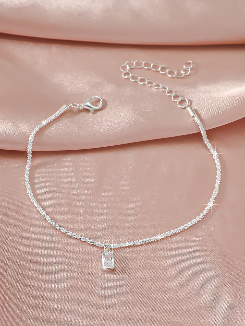 Silver Ankle Bracelet with Crystal