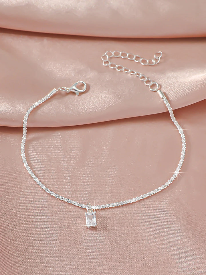 Silver Ankle Bracelet with Crystal