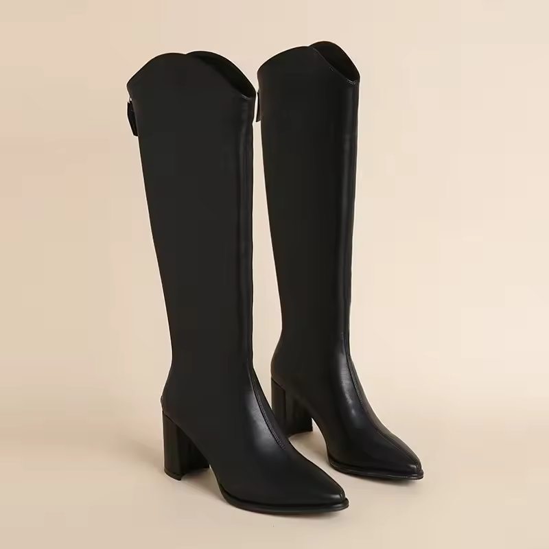 Autumn/Winter High Boots with Zipper - Black