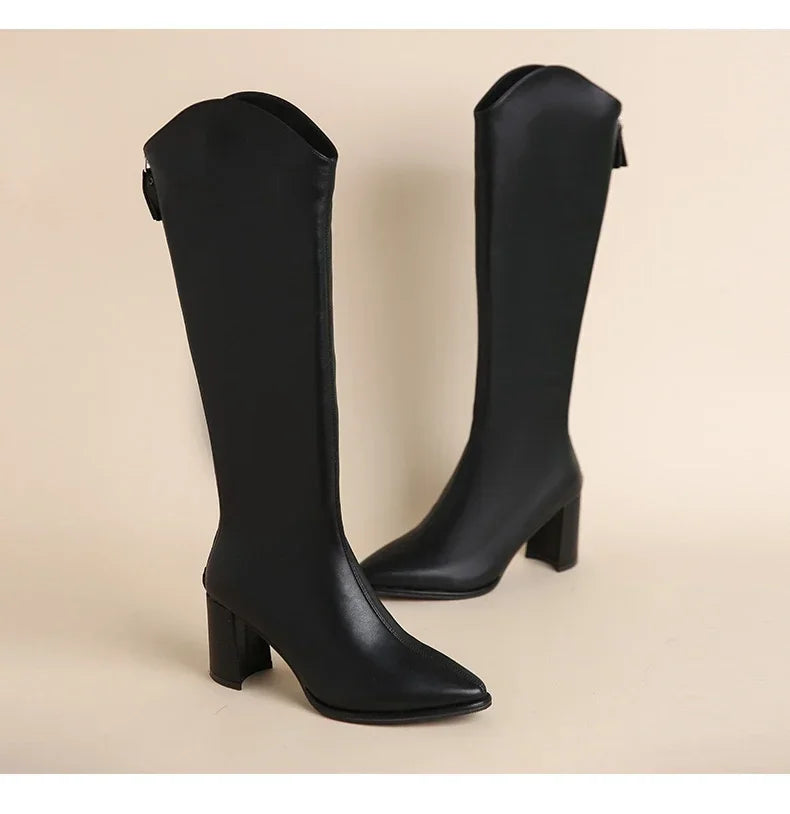 Autumn/Winter High Boots with Zipper - Black