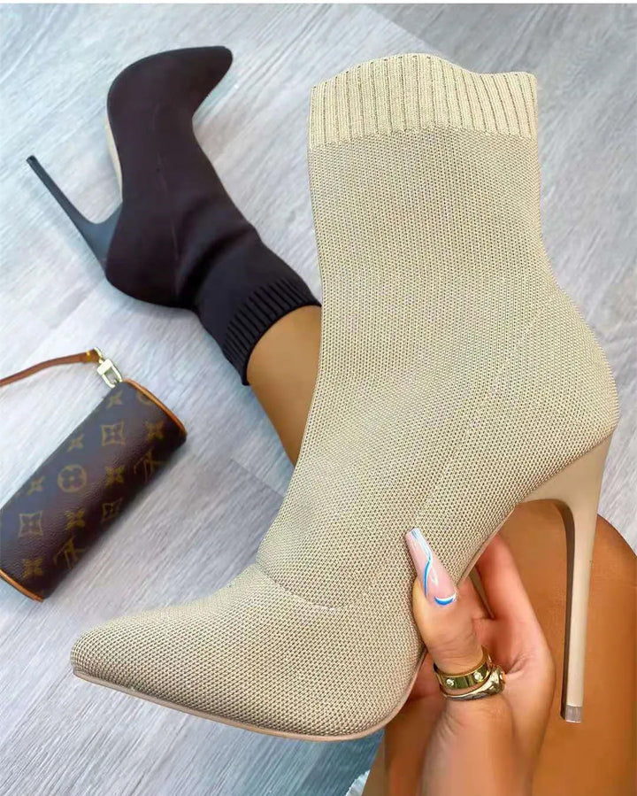 Women's high heel ankle boots - elegant and sexy - beige