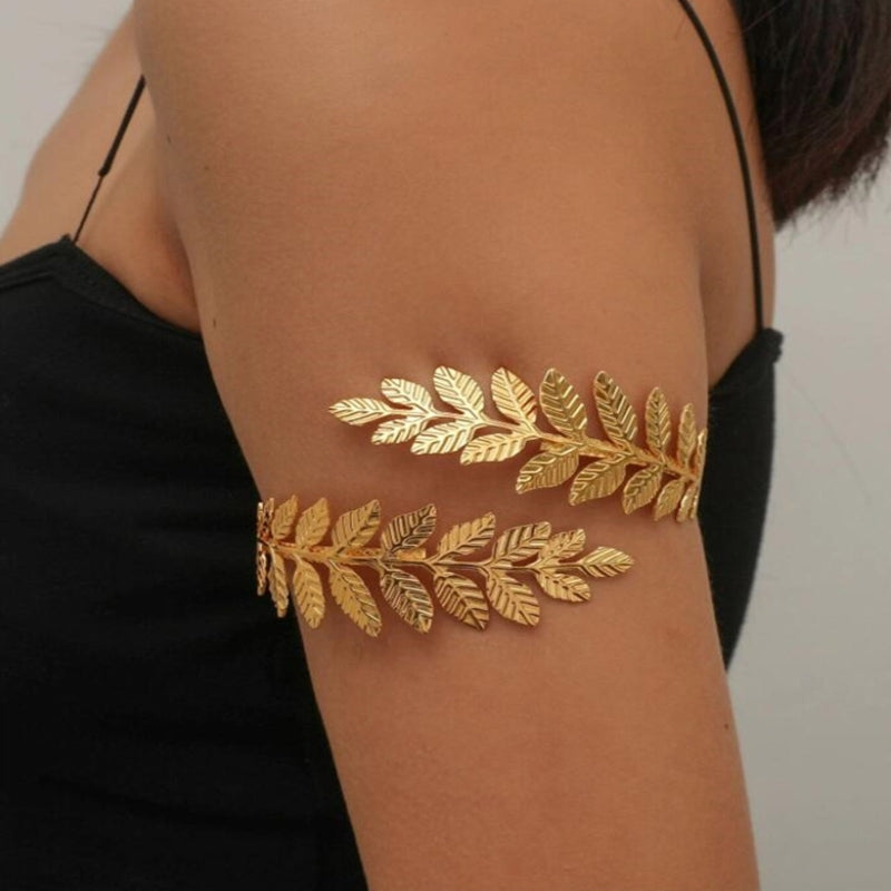 Gold Cuff Bracelet with Leaf Motif