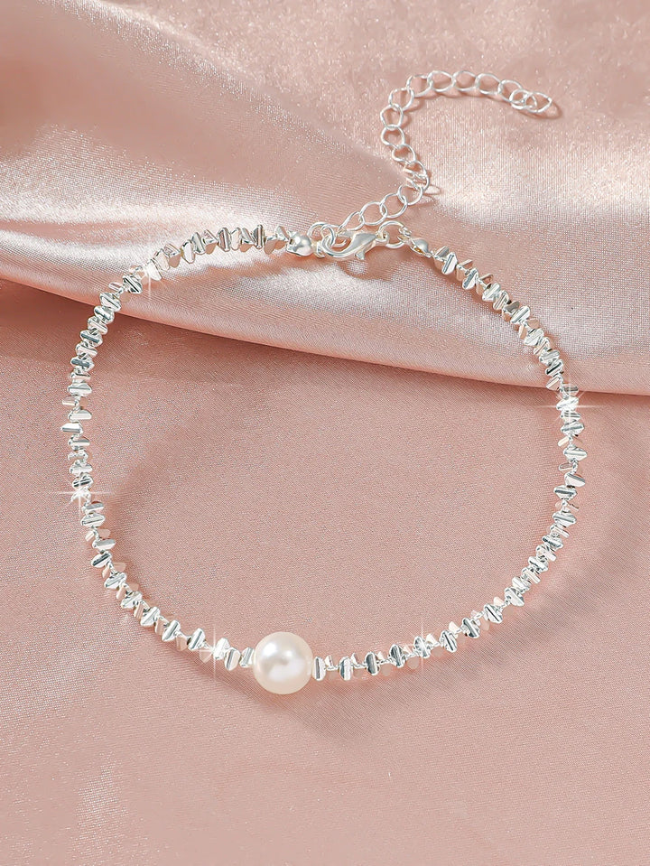 Silver Ankle Bracelet with Pearl