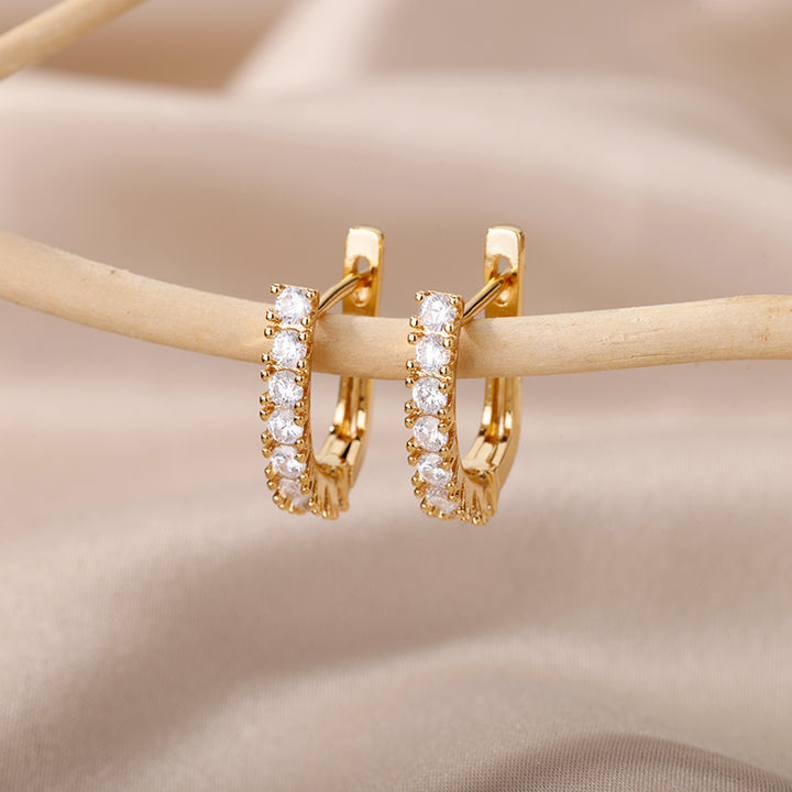 Gold Hoop Earrings with Cubic Zirconia Elegant Shine