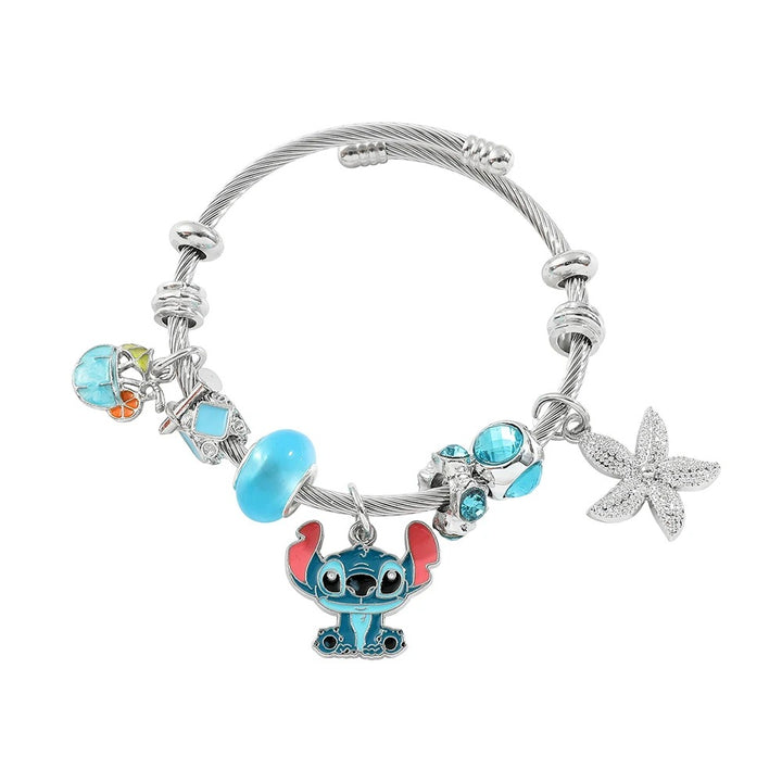 Silver Charm Bracelet with Stitch Motif and Nautical Accents