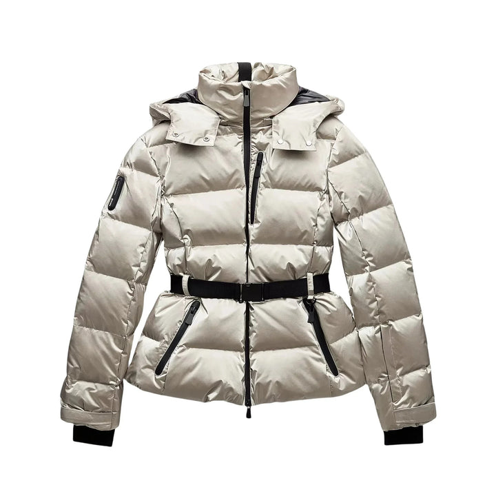 Champagne Down Jacket with Belt and Hood