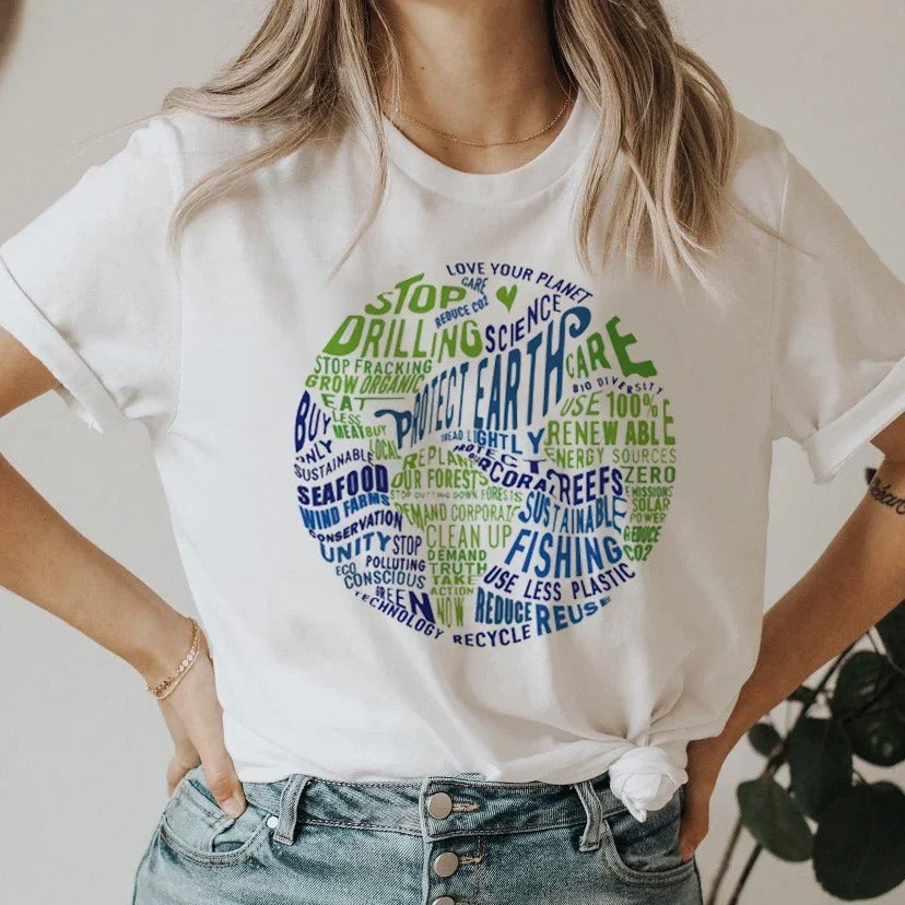 White T-shirt with Protect Earth Print