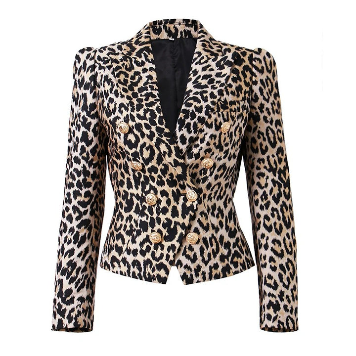 Wielokolorowy Leopard Dwurzędowy Blazer