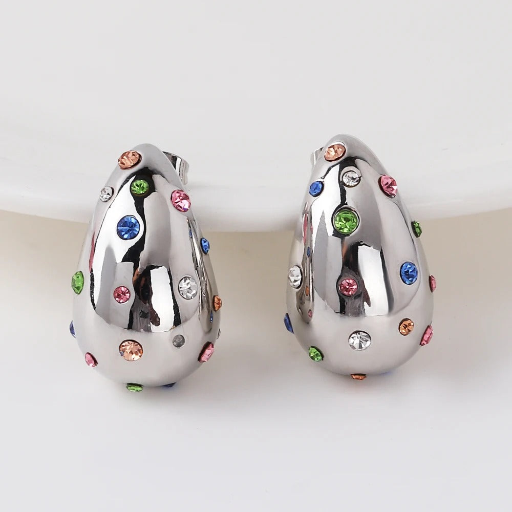 Silver Teardrop Earrings with Rainbow Cubic Zirconia Elegant Jewelry