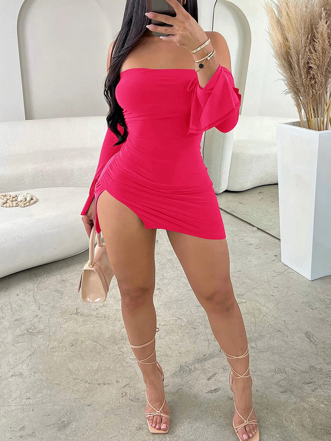 Red Off Shoulder Bodycon Mini Dress