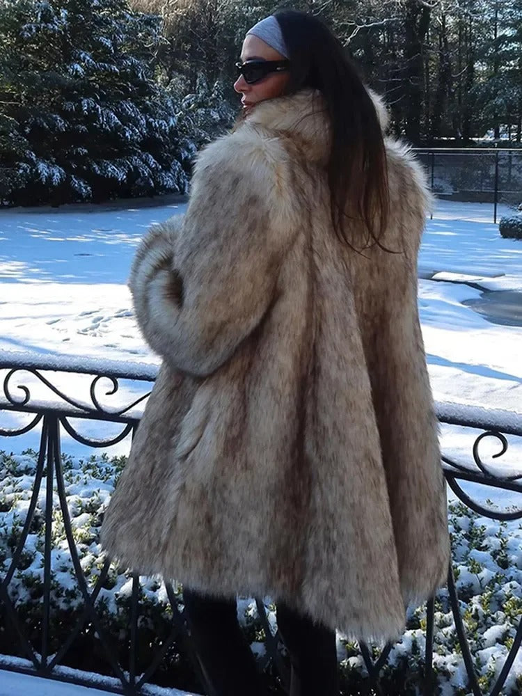 Beige Oversized Fur Coat