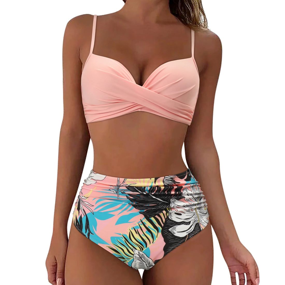 Peach Tropical High Waist Push-Up Bikini