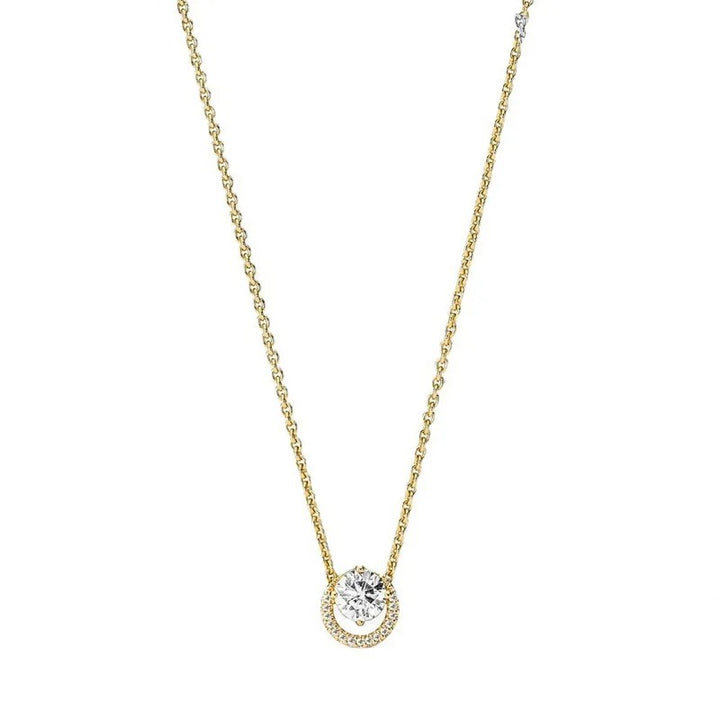 Gold Necklace with Cubic Zirconia in a Round Frame