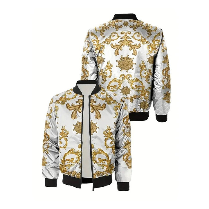 White and Gold Baroque Bomber Jacket