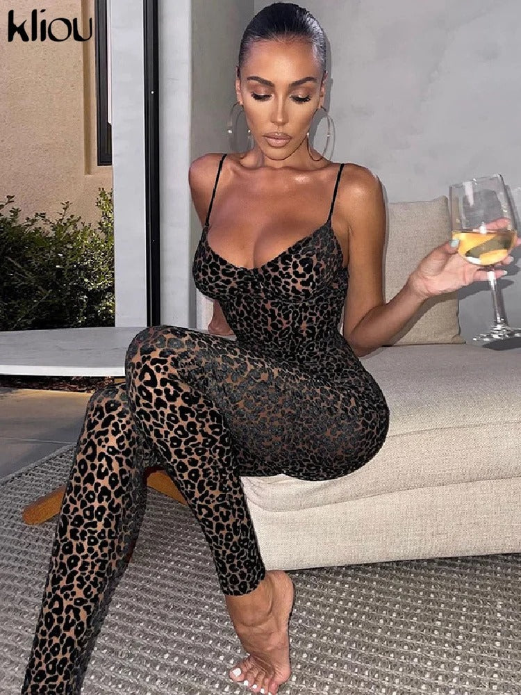 Brown Leopard Mesh Jumpsuit