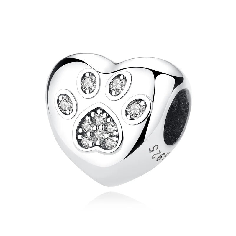 Silver Charm Heart with Paw Cubic Zirconia